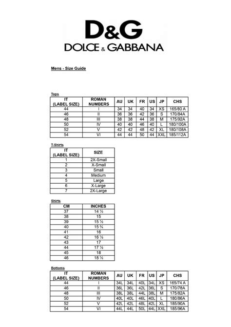 dolce gabbana shirt size chart.